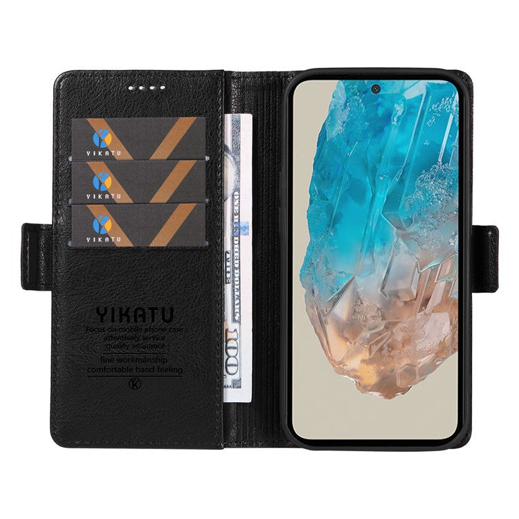 YIKATU YK-007 For Samsung Galaxy M35 5G Case Card Holder Litchi Texture Leather Phone Cover - Black