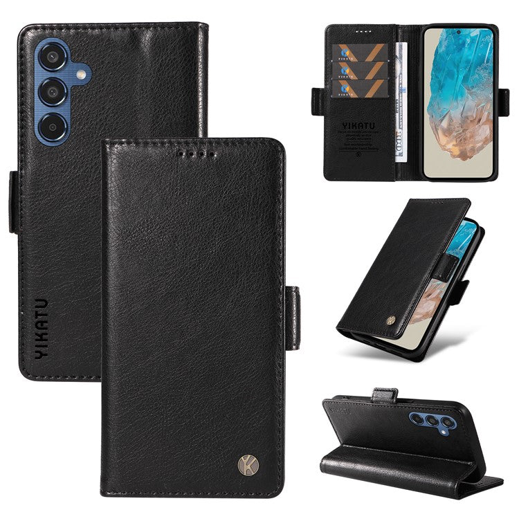YIKATU YK-007 For Samsung Galaxy M35 5G Case Card Holder Litchi Texture Leather Phone Cover - Black