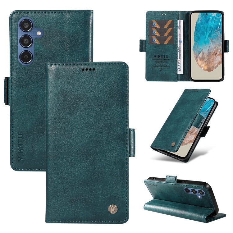 YIKATU YK-007 For Samsung Galaxy M35 5G Case Card Holder Litchi Texture Leather Phone Cover - Blue