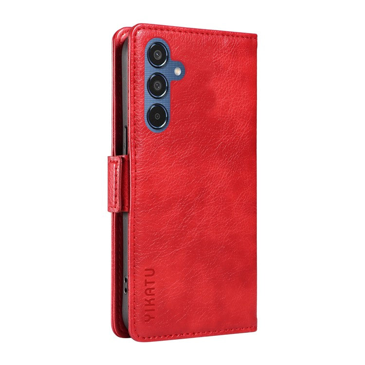 YIKATU YK-007 For Samsung Galaxy M35 5G Case Card Holder Litchi Texture Leather Phone Cover - Red