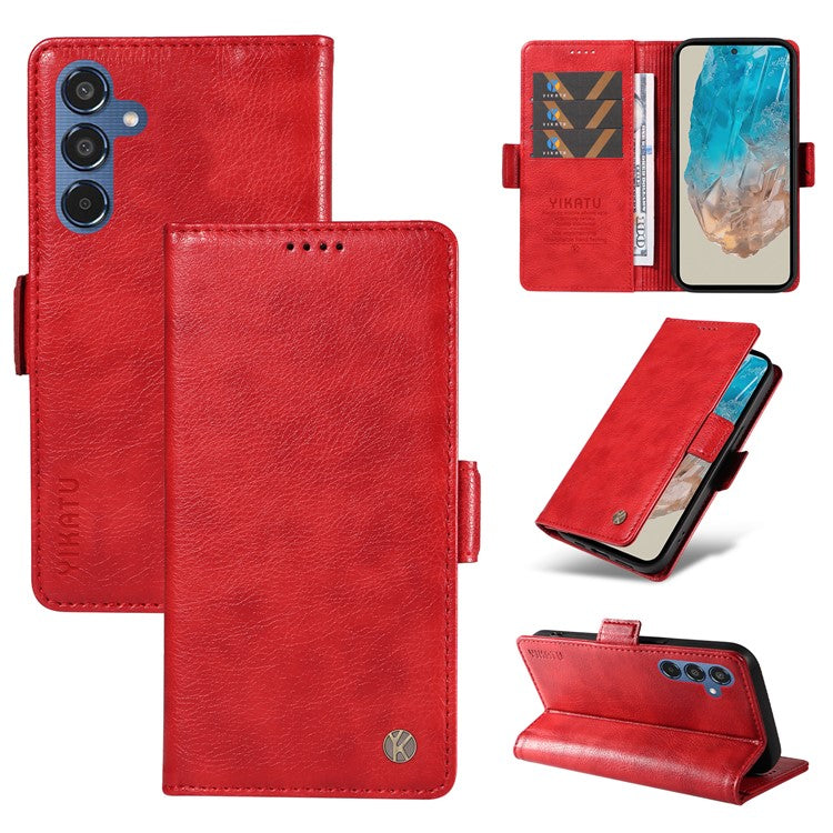 YIKATU YK-007 For Samsung Galaxy M35 5G Case Card Holder Litchi Texture Leather Phone Cover - Red