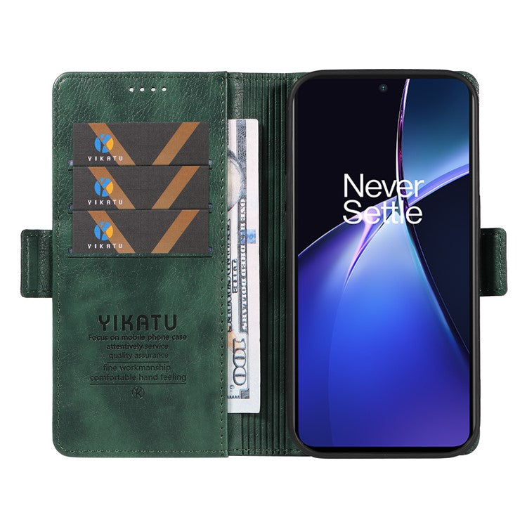 YIKATU YK-007 For OnePlus Nord CE4 Lite 5G / Oppo K12x 5G (China) Wallet Case Litchi Grain Leather Phone Protective Cover - Green