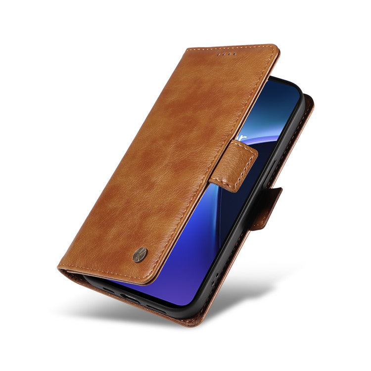 YIKATU YK-007 For OnePlus Nord CE4 Lite 5G / Oppo K12x 5G (China) Wallet Case Litchi Grain Leather Phone Protective Cover - Brown