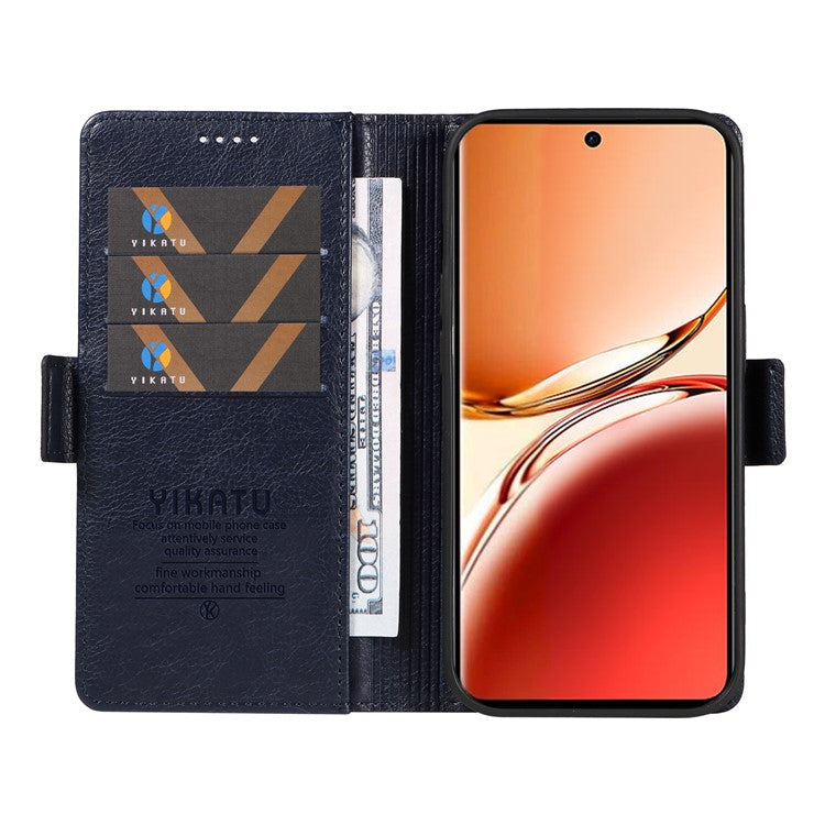 YIKATU YK-007 For Oppo Reno12 F 4G Case PU Leather Matte TPU Inner Shell Phone Cover Litchi Texture - Navy Blue