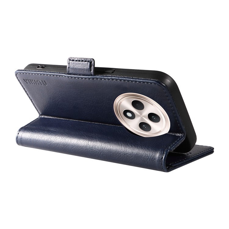 YIKATU YK-007 For Oppo Reno12 F 4G Case PU Leather Matte TPU Inner Shell Phone Cover Litchi Texture - Navy Blue