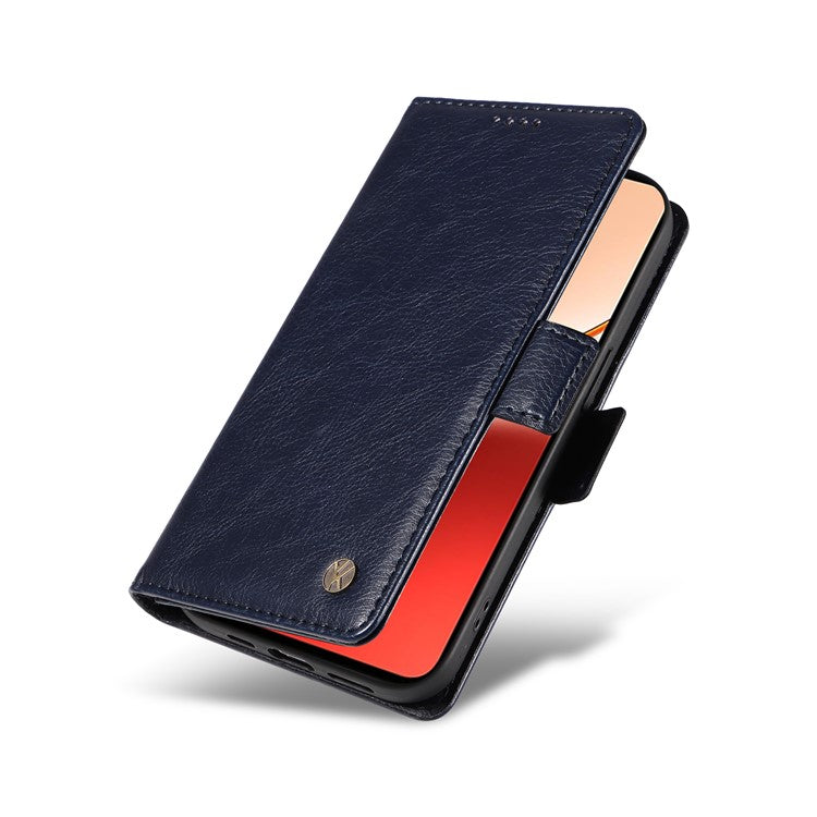 YIKATU YK-007 For Oppo Reno12 F 4G Case PU Leather Matte TPU Inner Shell Phone Cover Litchi Texture - Navy Blue