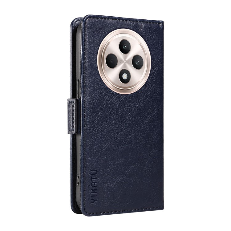 YIKATU YK-007 For Oppo Reno12 F 4G Case PU Leather Matte TPU Inner Shell Phone Cover Litchi Texture - Navy Blue