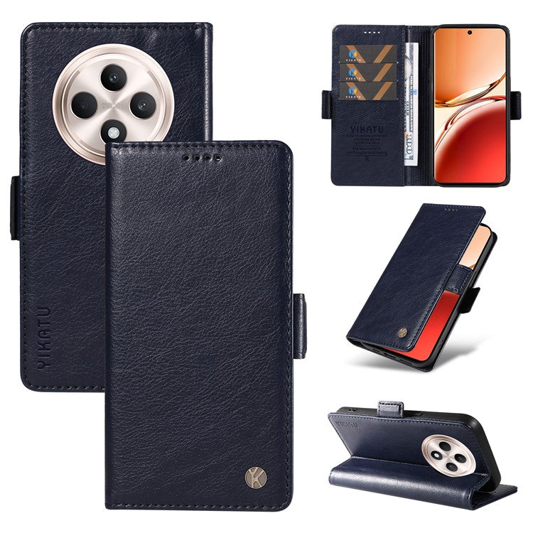 YIKATU YK-007 For Oppo Reno12 F 4G Case PU Leather Matte TPU Inner Shell Phone Cover Litchi Texture - Navy Blue