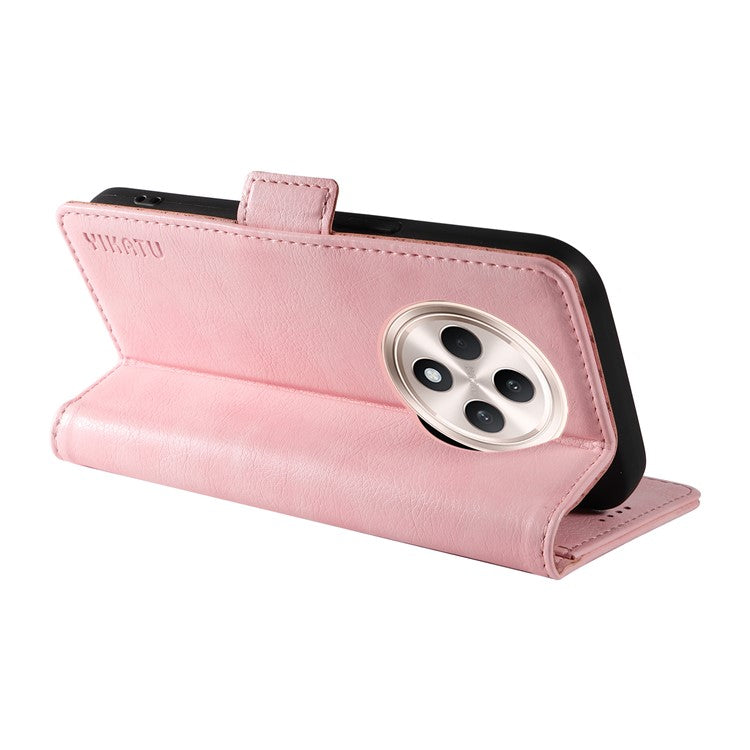 YIKATU YK-007 For Oppo Reno12 F 4G Case PU Leather Matte TPU Inner Shell Phone Cover Litchi Texture - Pink