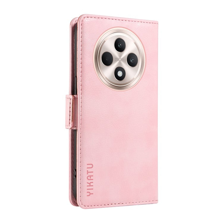 YIKATU YK-007 For Oppo Reno12 F 4G Case PU Leather Matte TPU Inner Shell Phone Cover Litchi Texture - Pink