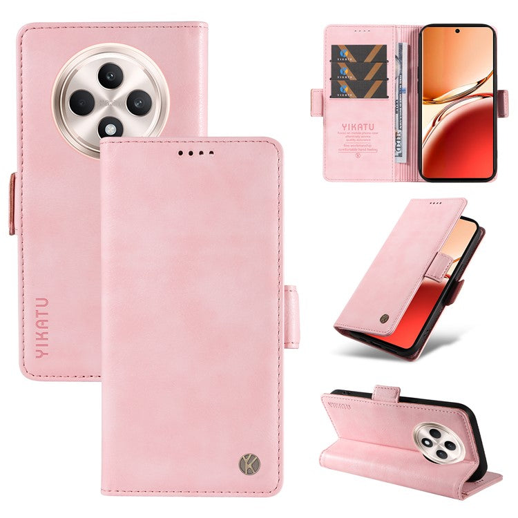 YIKATU YK-007 For Oppo Reno12 F 4G Case PU Leather Matte TPU Inner Shell Phone Cover Litchi Texture - Pink
