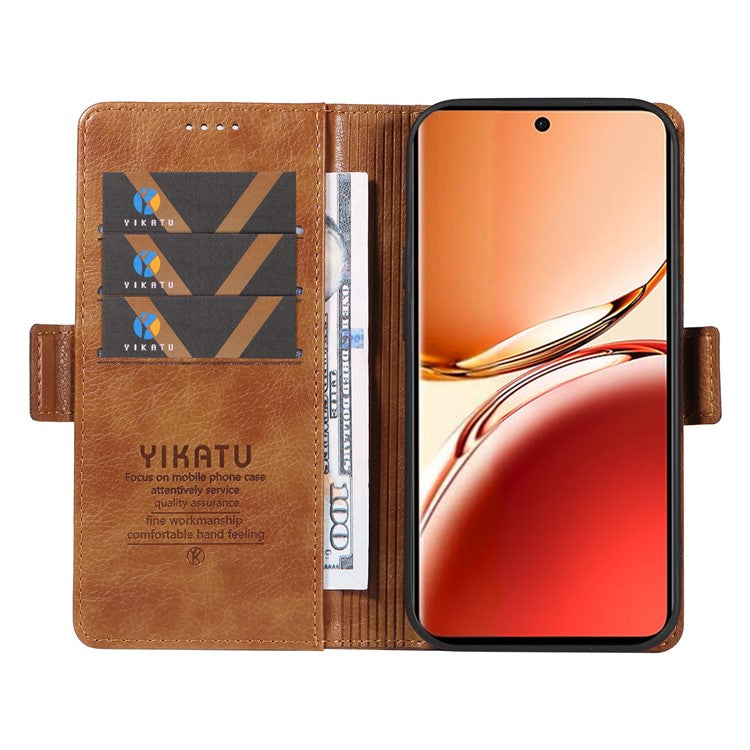 YIKATU YK-007 For Oppo Reno12 F 4G Case PU Leather Matte TPU Inner Shell Phone Cover Litchi Texture - Brown