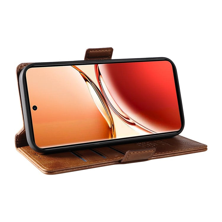 YIKATU YK-007 For Oppo Reno12 F 4G Case PU Leather Matte TPU Inner Shell Phone Cover Litchi Texture - Brown