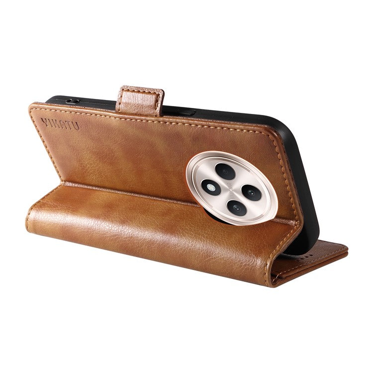 YIKATU YK-007 For Oppo Reno12 F 4G Case PU Leather Matte TPU Inner Shell Phone Cover Litchi Texture - Brown