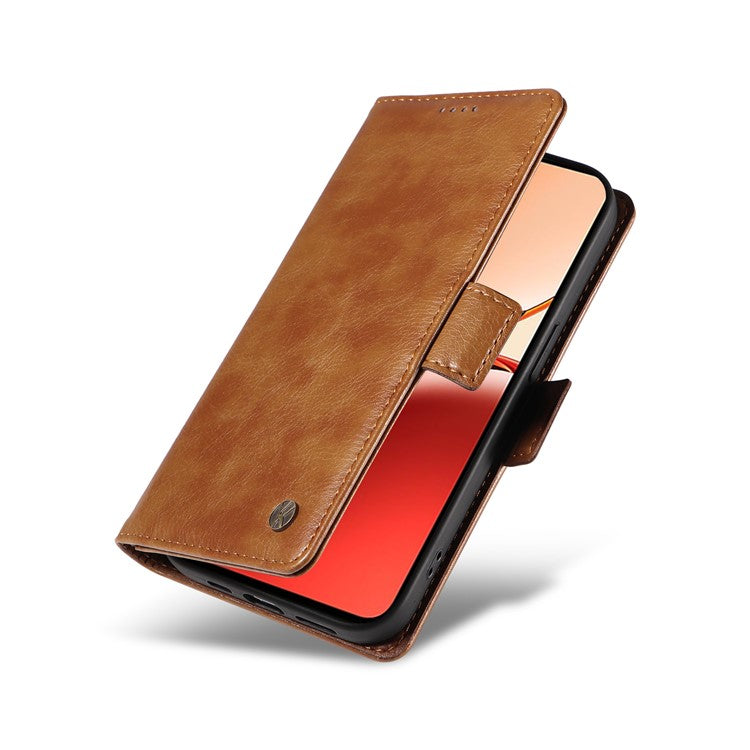 YIKATU YK-007 For Oppo Reno12 F 4G Case PU Leather Matte TPU Inner Shell Phone Cover Litchi Texture - Brown