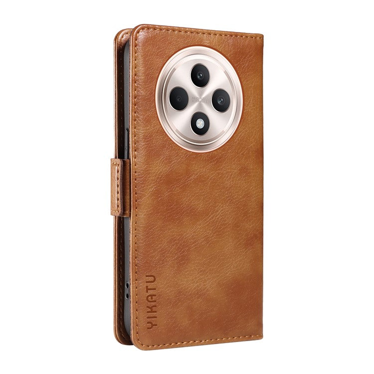 YIKATU YK-007 For Oppo Reno12 F 4G Case PU Leather Matte TPU Inner Shell Phone Cover Litchi Texture - Brown