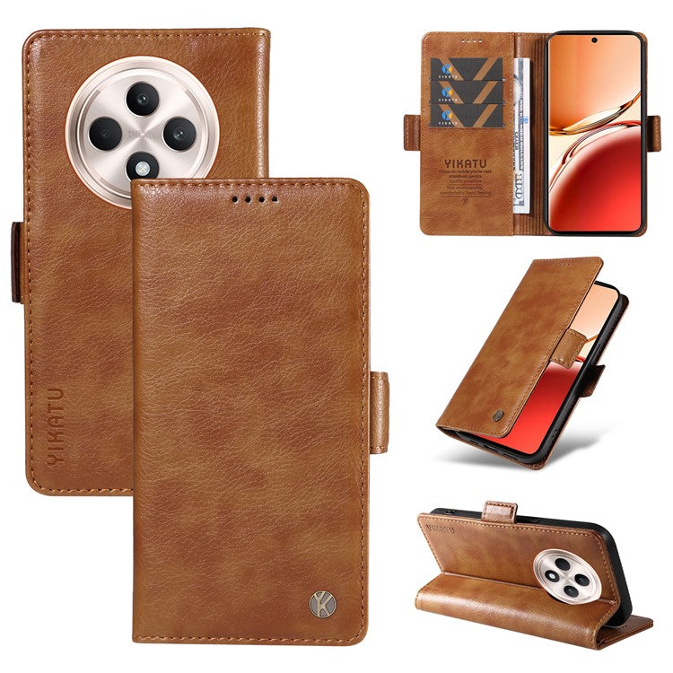 YIKATU YK-007 For Oppo Reno12 F 4G Case PU Leather Matte TPU Inner Shell Phone Cover Litchi Texture - Brown