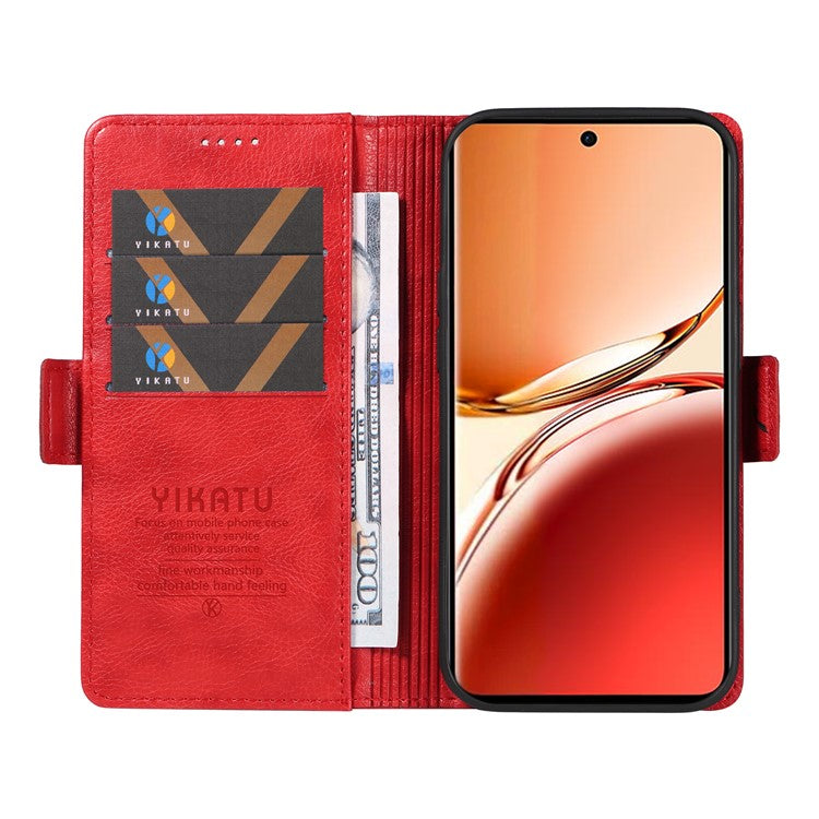 YIKATU YK-007 For Oppo Reno12 F 4G Case PU Leather Matte TPU Inner Shell Phone Cover Litchi Texture - Red