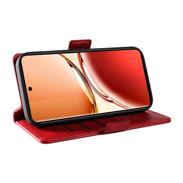YIKATU YK-007 For Oppo Reno12 F 4G Case PU Leather Matte TPU Inner Shell Phone Cover Litchi Texture - Red