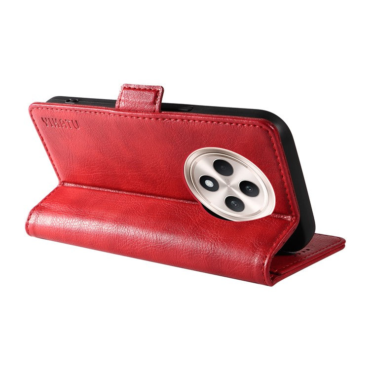 YIKATU YK-007 For Oppo Reno12 F 4G Case PU Leather Matte TPU Inner Shell Phone Cover Litchi Texture - Red