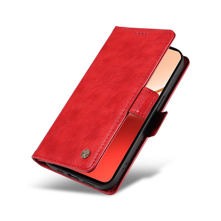 YIKATU YK-007 For Oppo Reno12 F 4G Case PU Leather Matte TPU Inner Shell Phone Cover Litchi Texture - Red