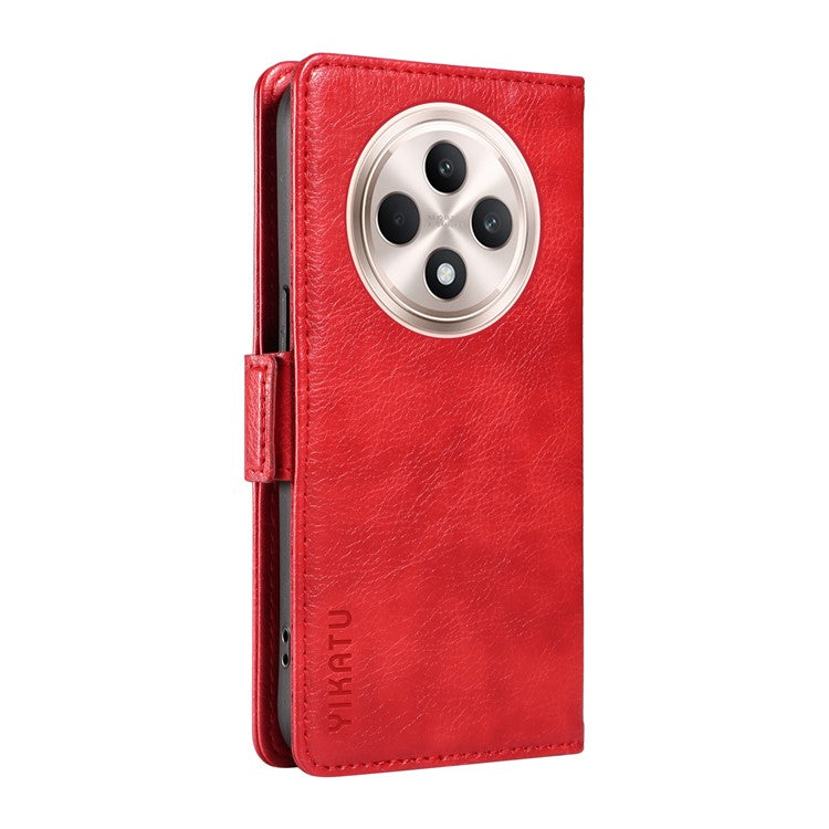 YIKATU YK-007 For Oppo Reno12 F 4G Case PU Leather Matte TPU Inner Shell Phone Cover Litchi Texture - Red