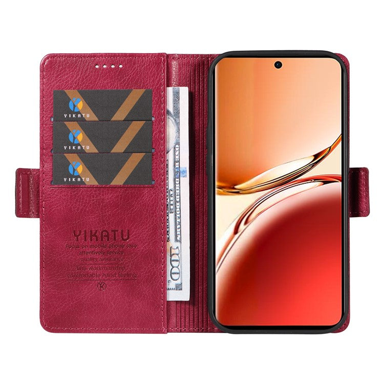 YIKATU YK-007 For Oppo Reno12 F 4G Case PU Leather Matte TPU Inner Shell Phone Cover Litchi Texture - Wine Red