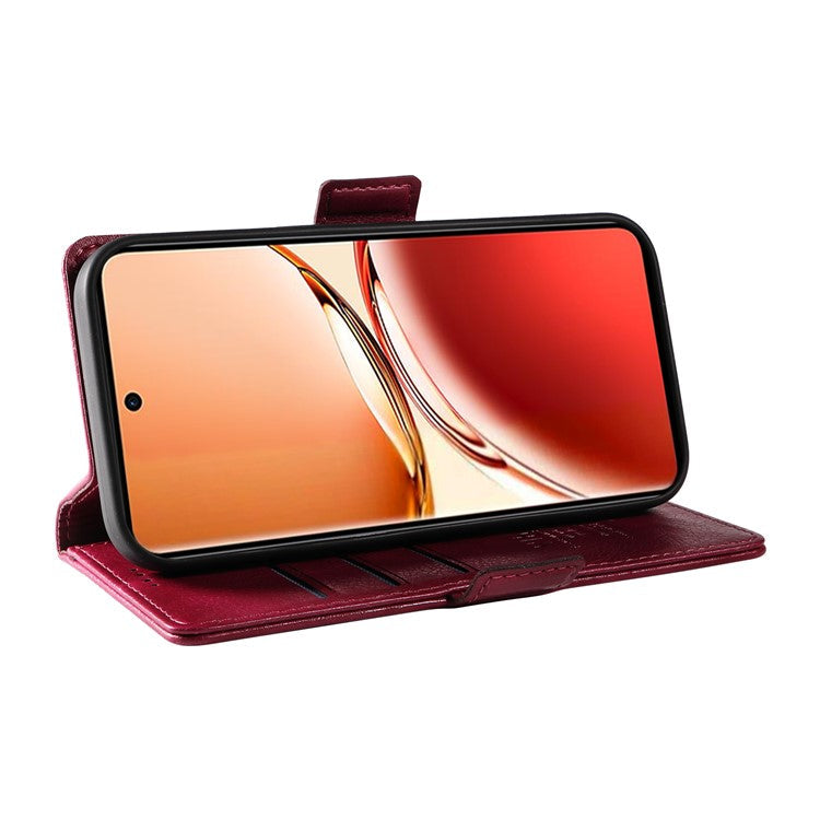 YIKATU YK-007 For Oppo Reno12 F 4G Case PU Leather Matte TPU Inner Shell Phone Cover Litchi Texture - Wine Red