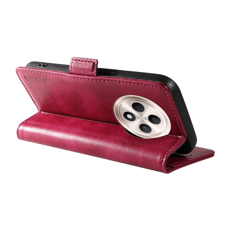 YIKATU YK-007 For Oppo Reno12 F 4G Case PU Leather Matte TPU Inner Shell Phone Cover Litchi Texture - Wine Red