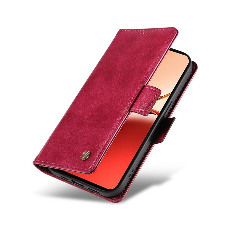 YIKATU YK-007 For Oppo Reno12 F 4G Case PU Leather Matte TPU Inner Shell Phone Cover Litchi Texture - Wine Red