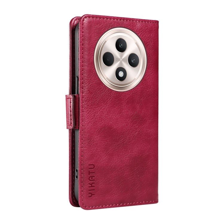 YIKATU YK-007 For Oppo Reno12 F 4G Case PU Leather Matte TPU Inner Shell Phone Cover Litchi Texture - Wine Red