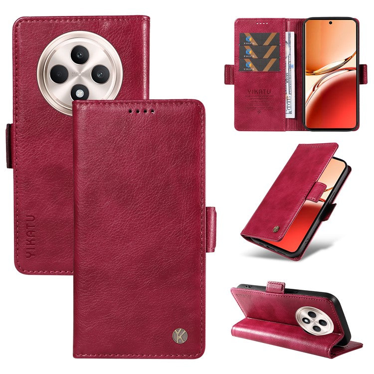 YIKATU YK-007 For Oppo Reno12 F 4G Case PU Leather Matte TPU Inner Shell Phone Cover Litchi Texture - Wine Red