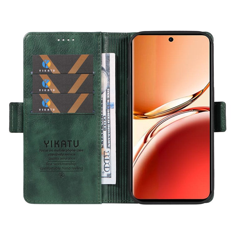 YIKATU YK-007 For Oppo Reno12 F 4G Case PU Leather Matte TPU Inner Shell Phone Cover Litchi Texture - Green