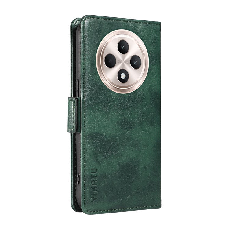 YIKATU YK-007 For Oppo Reno12 F 4G Case PU Leather Matte TPU Inner Shell Phone Cover Litchi Texture - Green