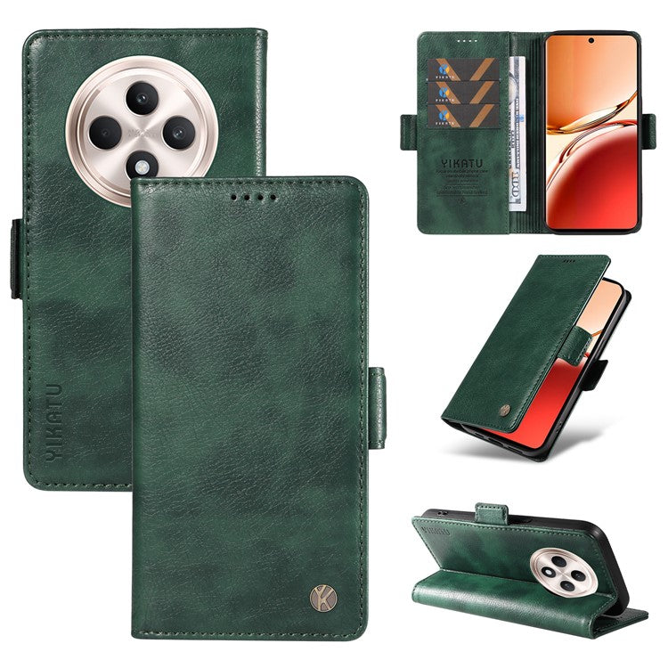 YIKATU YK-007 For Oppo Reno12 F 4G Case PU Leather Matte TPU Inner Shell Phone Cover Litchi Texture - Green