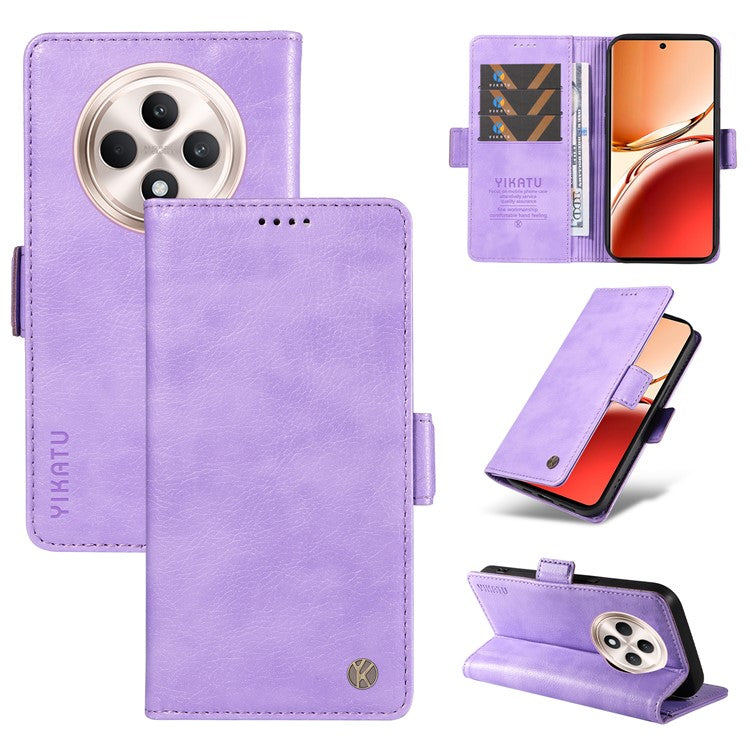 YIKATU YK-007 For Oppo Reno12 F 4G Case PU Leather Matte TPU Inner Shell Phone Cover Litchi Texture - Purple