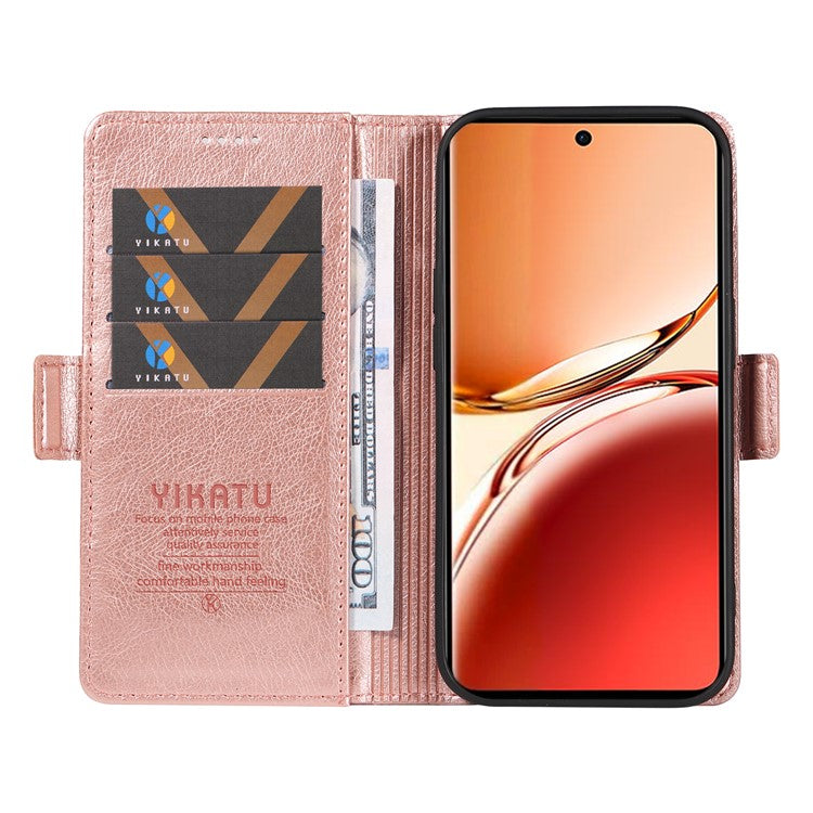 YIKATU YK-007 For Oppo Reno12 F 4G Case PU Leather Matte TPU Inner Shell Phone Cover Litchi Texture - Rose Gold
