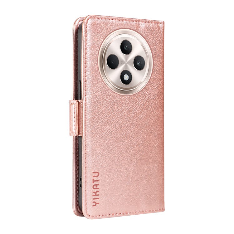 YIKATU YK-007 For Oppo Reno12 F 4G Case PU Leather Matte TPU Inner Shell Phone Cover Litchi Texture - Rose Gold