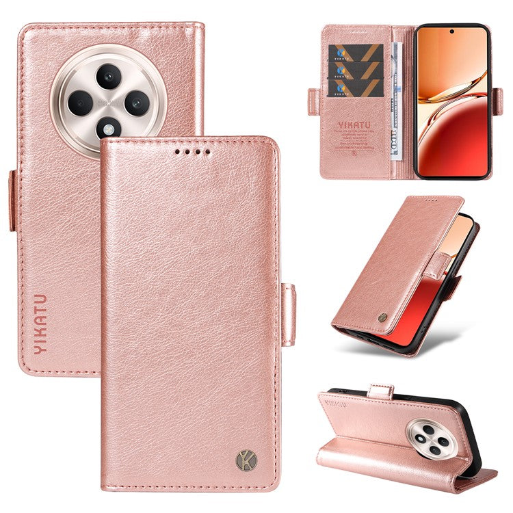 YIKATU YK-007 For Oppo Reno12 F 4G Case PU Leather Matte TPU Inner Shell Phone Cover Litchi Texture - Rose Gold