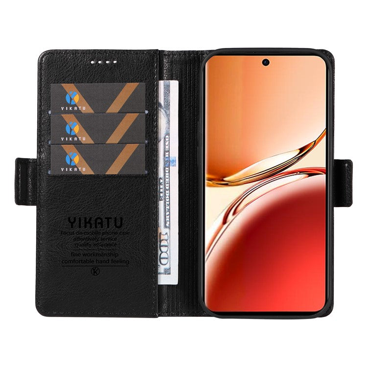 YIKATU YK-007 For Oppo Reno12 F 4G Case PU Leather Matte TPU Inner Shell Phone Cover Litchi Texture - Black
