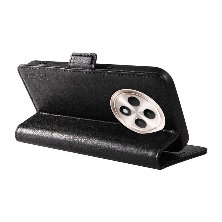 YIKATU YK-007 For Oppo Reno12 F 4G Case PU Leather Matte TPU Inner Shell Phone Cover Litchi Texture - Black