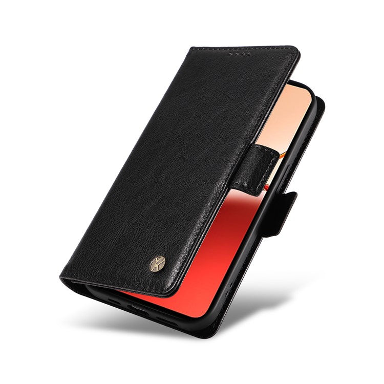 YIKATU YK-007 For Oppo Reno12 F 4G Case PU Leather Matte TPU Inner Shell Phone Cover Litchi Texture - Black