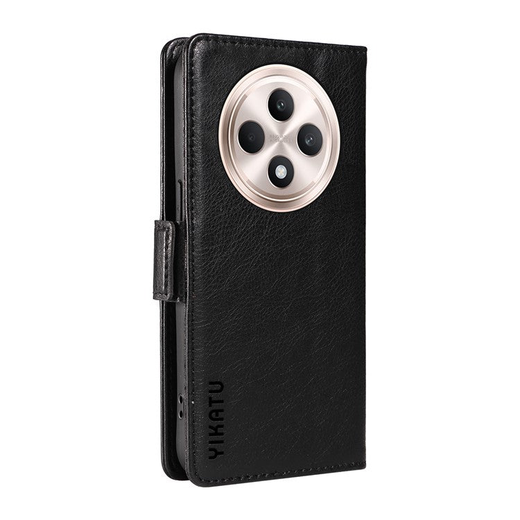 YIKATU YK-007 For Oppo Reno12 F 4G Case PU Leather Matte TPU Inner Shell Phone Cover Litchi Texture - Black