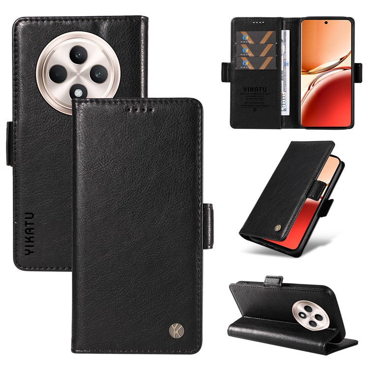 YIKATU YK-007 For Oppo Reno12 F 4G Case PU Leather Matte TPU Inner Shell Phone Cover Litchi Texture - Black