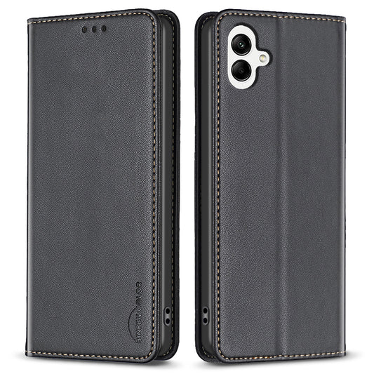 BINFEN COLOR BF18 For Samsung Galaxy A06 Leather Case Card Slots Phone Cover - Black