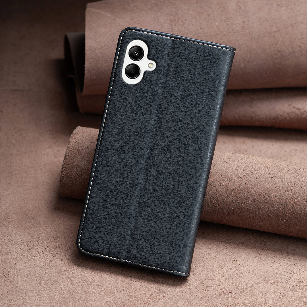 BINFEN COLOR BF18 For Samsung Galaxy A06 Leather Case Card Slots Phone Cover - Black