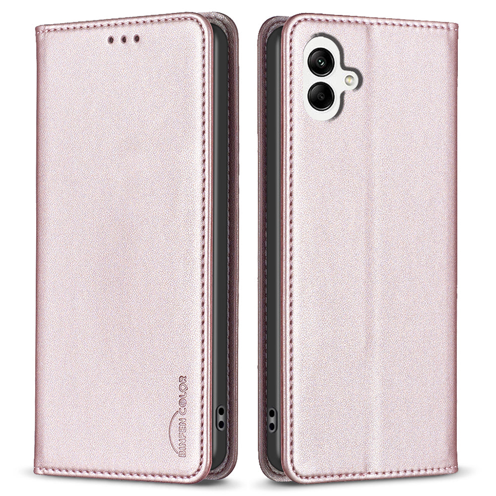 BINFEN COLOR BF18 For Samsung Galaxy A06 Leather Case Card Slots Phone Cover - Rose Gold