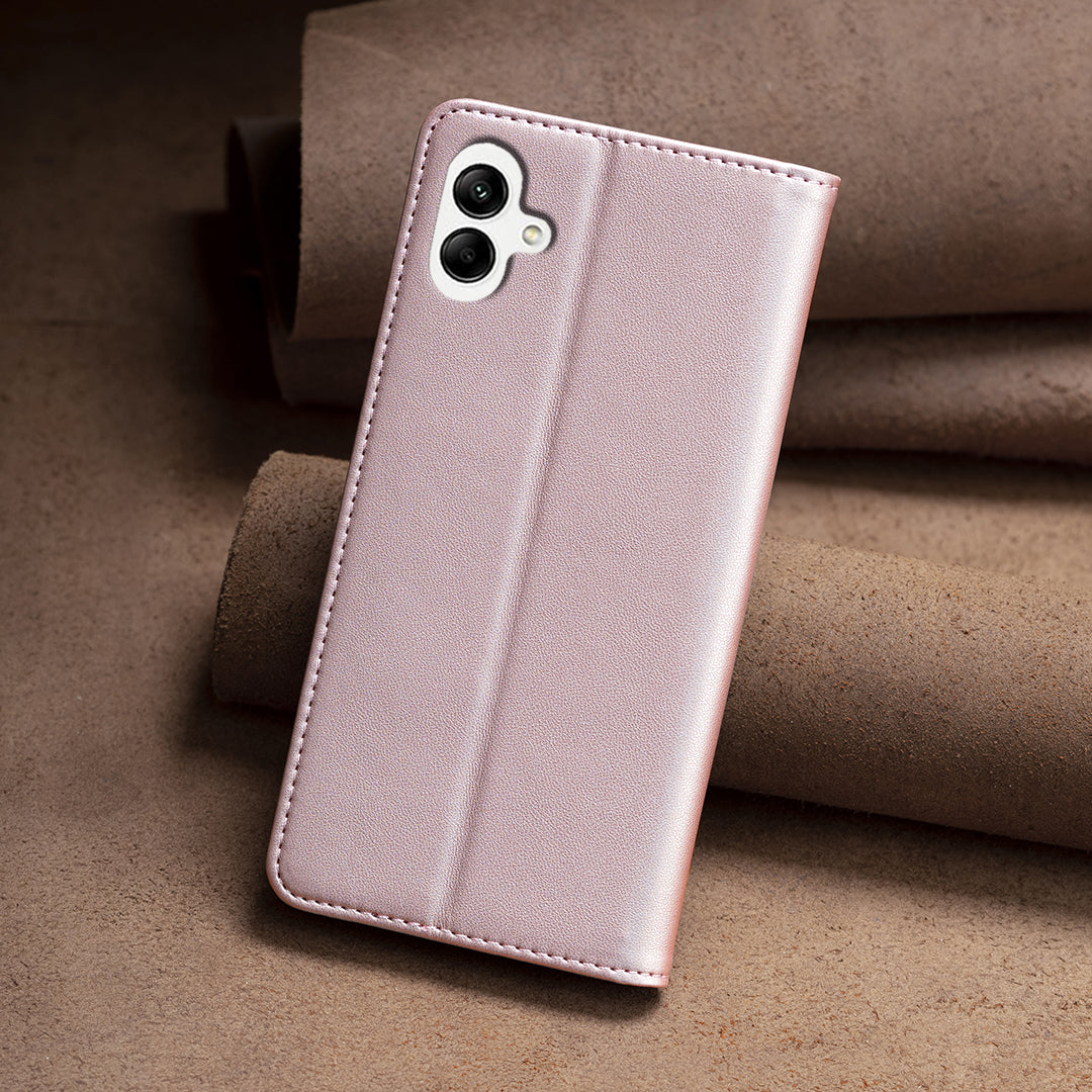 BINFEN COLOR BF18 For Samsung Galaxy A06 Leather Case Card Slots Phone Cover - Rose Gold