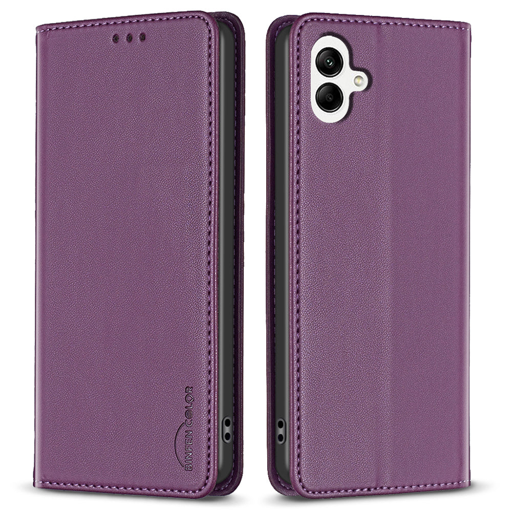BINFEN COLOR BF18 For Samsung Galaxy A06 Leather Case Card Slots Phone Cover - Dark Purple