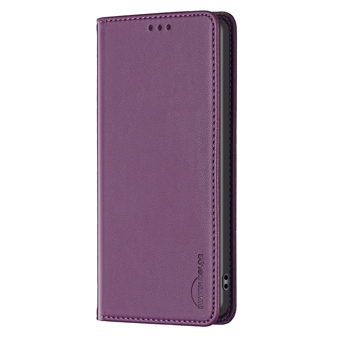 BINFEN COLOR BF18 For Samsung Galaxy A06 Leather Case Card Slots Phone Cover - Dark Purple
